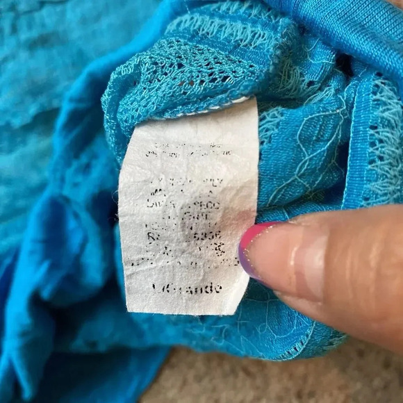 Y2K Vous Couture Mesh Lace Ruffle Blouse Top Women’s L Stretch Casual Blue Fairy - Picture 5 of 8